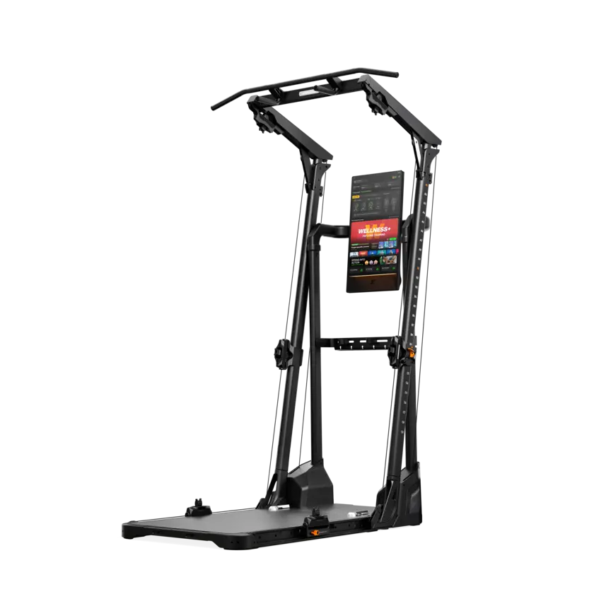 Gym Monster Ultra with its overhead pull-up bar, lat pulldown arms and touchscreen
